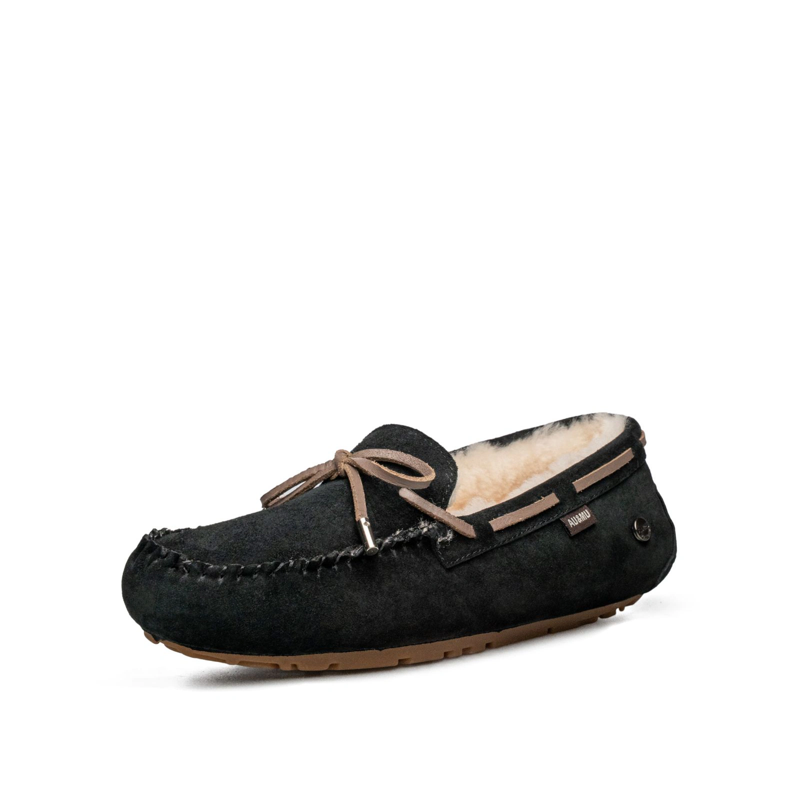 AU&MU Nomad Lace 围边系带羊毛莫卡辛鞋 · 黑色