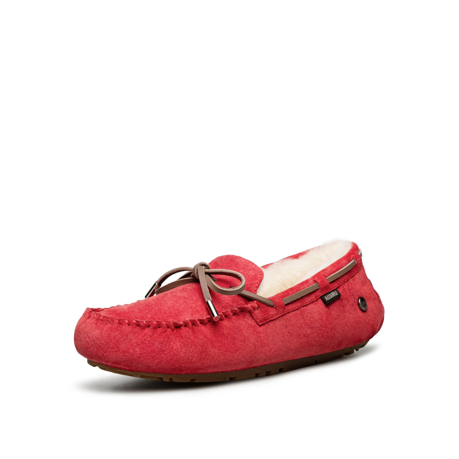 AU&MU Nomad Lace 围边系带羊毛莫卡辛鞋 · 胭脂红
