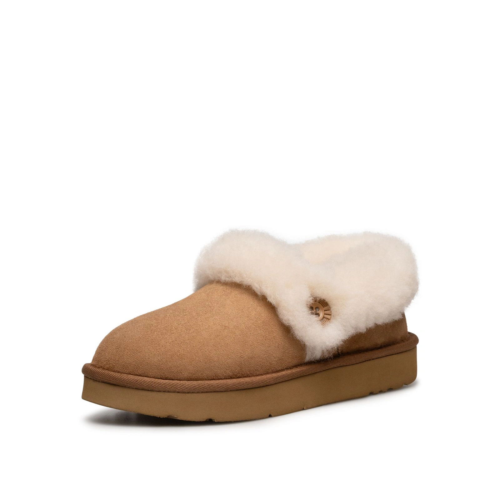 AU&MU Cocoon Clog 毛绒翻领露跟毛拖 · 栗色
