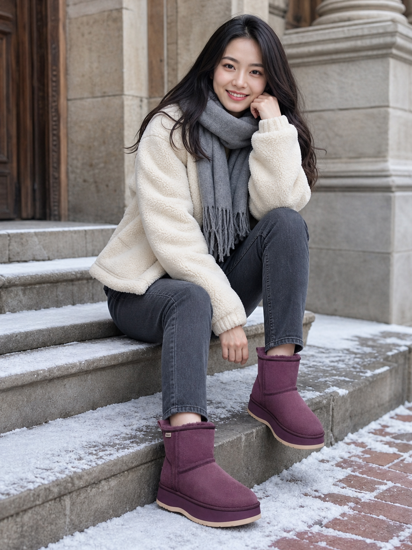简约分层厚底短筒雪地靴 威尼斯紫