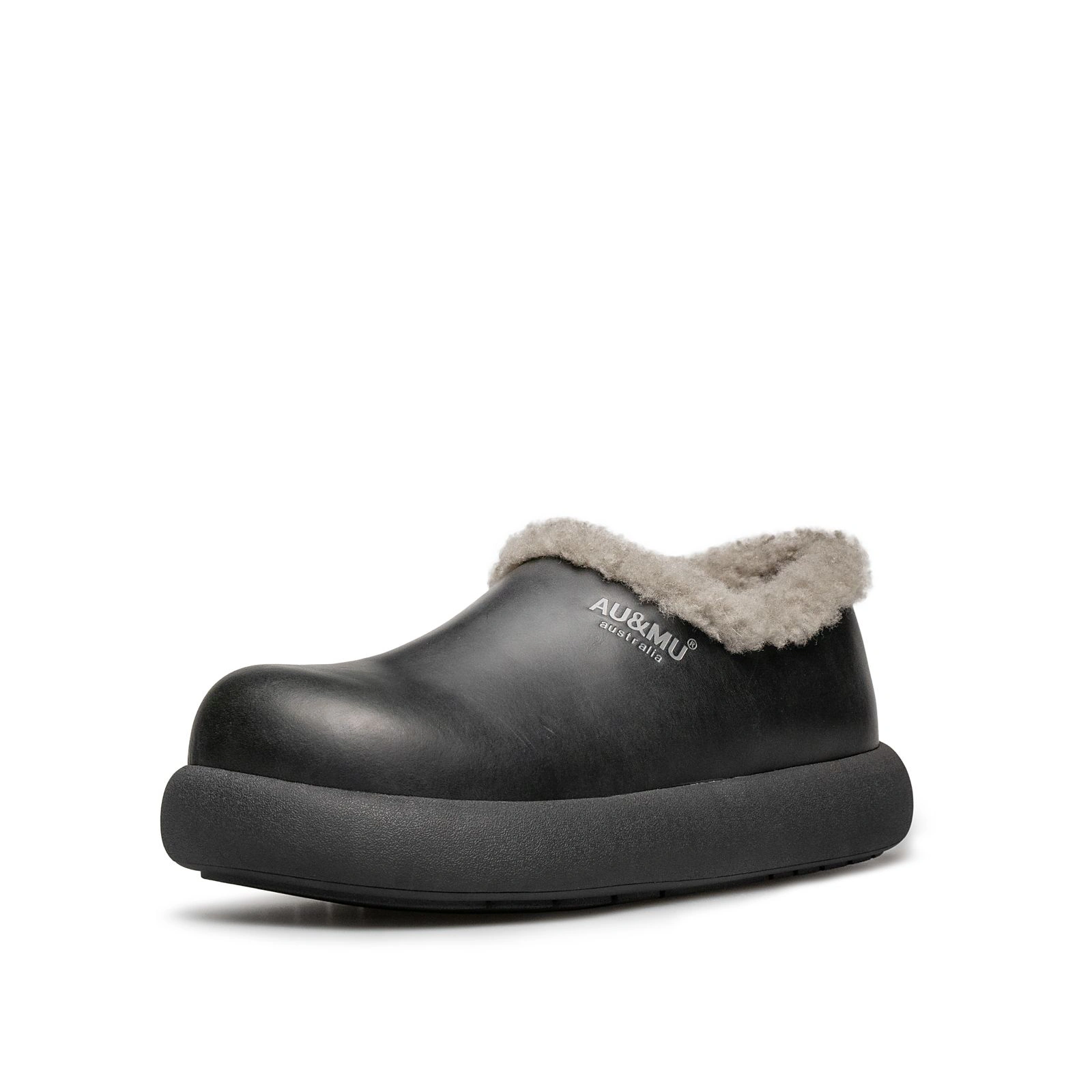 AU&MU Cocoon Clog 绒毛鞋口厚底包头拖鞋 · 黑色